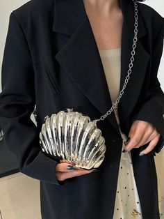 Bird in Bag - Elegant Acrylic Shell Purse with Chain for Women's Party Events Chic Metal Evening Bag With Chain Strap, Chic Metal Evening Bag For Party, Silver Evening Bag With Chain For Party, Silver Chain Evening Bag For Party, Glamorous Silver Evening Bag With Chain, Chic Metal Bag For Party, Party Clutch Evening Bag With Chain, Party Evening Bag With Gold Chain, Trendy Party Clutch With Chain