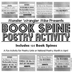 an advertisement for the book spin poetry activity, with pictures of books and words on it