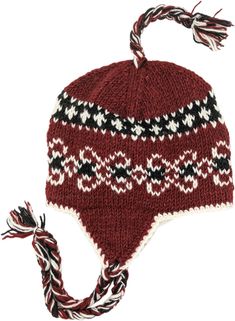 Hand Knitted Winter Hats With Ear Flaps, Winter Hand Knitted Hats With Ear Flaps, Winter Crochet Hat With Ear Flaps, Traditional Brown Winter Hat, Adjustable Red Hat For Cold Weather, Traditional Winter Hats With Ear Flaps, Burgundy Brimmed Winter Hat, Woolen Hat, Red Accessories