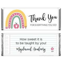 Rainbow Teacher Appreciation Candy Bar Wrapper - SCHOOL213 Welcome Back to School Colorful Pencils Candy Bar Wrapper school210 Teacher Appreciation Candy Bar, Rainbow Candy Bar, Rainbow Teacher Appreciation, Teacher Wallpaper, Pencil Apple, Apple Heart, Teddy Bear With Heart, Personalized Candy, Candy Wrapper