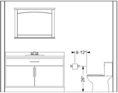 a line drawing of a bathroom with toilet and sink in the corner, along with measurements