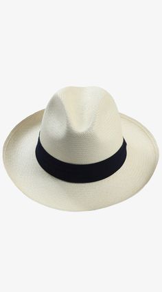 This classic Panama hat is made of Toquilla straw and features a grosgrain band. Handcrafted by skilled artisans in Ecuador. Size Guide: 56-57 cm with adjustable band. One size fits most. To find your hat size measure from the back of your head bringing the ends together at the center of your forehead right above your eyebrows. Classic Six-panel Hat For Formal Occasions, Classic Fitted Six-panel Fedora, Classic Formal Six-panel Hat, Classic Six-panel Formal Hat, Classic White Panama Hat For Travel, Classic Fedora For Vacation, Classic White Adjustable Boater Hat, Classic Panama Hat With Short Brim For Vacation, Classic Curved Brim Hat For Vacation