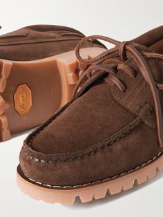 DESIGNED BY MR PORTER. Mr P.'s rugged ‘Caspian' boat shoes are crafted from supple suede and threaded with tonal laces. They rest on chunky Vibram rubber lug soles that provide plenty of traction. Boat Shoes For Men, Mr P, Leather Brogues, Shoes Uk, Derby Shoes, Shoes For Men, Mr Porter, Boat Shoes, Porter