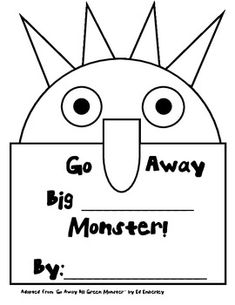 This is a cute little book, that your students will love to make. This activity is based on the book "Go Away Big Green Monster" by Ed Emberly. Students design their own "big ______ monster" and when they are finished they will have created their own "die cut" type book.   Their book will begin with just the eye, the next page will show the eyes and the nose, and so on until the whole monster is created.  The language in the book is very easy to read. The most difficult part is cutting out the h Monster Theme Classroom, Pumpkins Preschool, Big Green Monster, October School, Big Monster, Monster Costume, Literature Activities