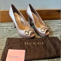 Excellent Used Condition Worn Twice No Dents Or Scratches Designer Heels With Horsebit Detail And Round Toe, High Heels With Horsebit Detail, High Heel With Horsebit Detail, Platform Pumps, Metallic Leather, Shoes Women Heels, Shoes Heels, Pumps, Gucci