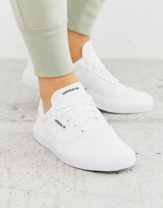 adidas Originals 3MC in triple white | ASOS Sweat Adidas, Adidas White Shoes, Sneaker Outfits, White Kicks, Winter Closet, White Shoes Sneakers, Quotes Pictures, Sneakers Adidas, White Sneakers Women