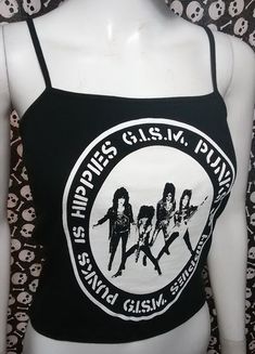 This is a black Gism crop tank top with spaghetti straps. This has a Gism punx is hippies image screen printed on the front. 95% cotton/ 5% SpandexThese are handmade screenprinted and slightly vary from the photo. Please feel free to email me any questions. Thanks for looking.Due to an influx of incorrect addresses if a package is returned,  you must pay the shipping cost to resend the item to you.I do not do exchanges and I do not take returns unless the item is damaged. I thoroughly check each Hippie Images, Punk Tank Top, Black Crop Top Tank, Black Cropped Tank, Top Band, Crop Tank Top, Black Crop, Cropped Tank Top, Crop Tank