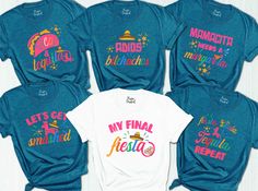 "Fiesta Bachelorette Party Shirts,Cinco De Mayo Shirt,Funny Mexican Bridal Party Shirts,Bachelorette Tees,Drinking Shirts,Bridesmaid Proposal ----- How To Order ----- 1-) Please, check and review all the photos. 2-) Choose your t-shirt size and color. *Different styles of shirts may have different shades of same color choice due to different manufacturer brands. *For this reason, we recommend you to match shirts from the same styles if you want precisely matching colors (ex. Unisex, V-necks, Tod Fiesta Theme Shirts, Cinco De Mayo Bachelorette Party Ideas, Fiesta Bachelorette Party Shirts, Bridal Party Shirts Bachelorette, Fiesta Bachelorette Party, Bachelorette Tees, Fiesta Shirt, Summer Graphic Tee, Bachelorette Trip