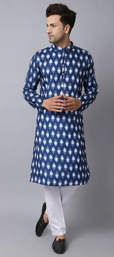 Blue color Kurta Pyjamas in Cotton fabric with Digital Print work Casual Blue Printed Kurta, Party Wear, Cotton Fabric, Blue Color, Digital Prints, Blue, Fabric, How To Wear, Color