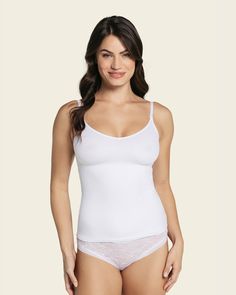 2-Way shaper cami#color_000-white Stretch Camisole With Built-in Bra For Layering, Snug Fit Sleeveless Tops With Built-in Bra, Versatile Supportive Bra-friendly Tops, Versatile, Supportive, Bra-friendly Tops, Stretch Camisole For Layering, White Tank Top With Built-in Bra For Layering, Tank Camisole For Layering With Seamless Construction, Seamless Tank Camisole For Layering, Bra-friendly Camisole For Layering