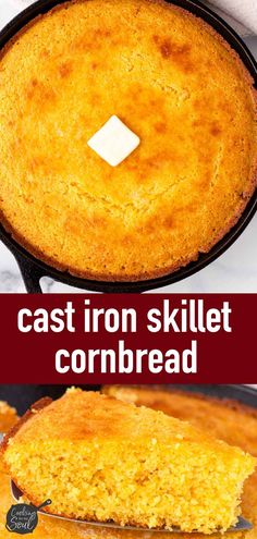 cornbread casserole in a cast iron skillet