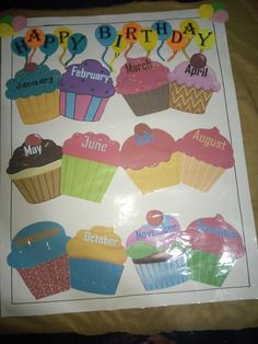 a birthday card with cupcakes and balloons on it