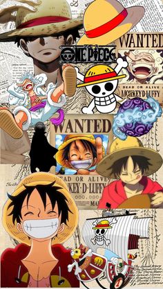 one piece characters with many different expressions on their face and chest, all in various hats