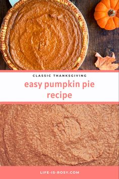 an easy pumpkin pie recipe with text overlay