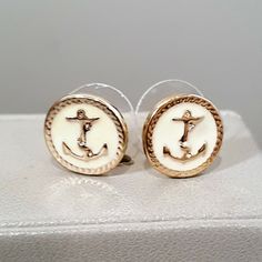 LC LAUREN CONRAD Women's Anchor Gold Tone Beige Enamel Stud Earrings NWT Enamel Stud Earrings, Anchor Design, Round Stud Earrings, Fashion Jewelry Earrings, Lc Lauren Conrad, Lauren Conrad, Fashion Watches, Jewelry Watches, Gold Tones