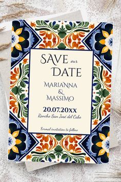 save the date card with an ornate design