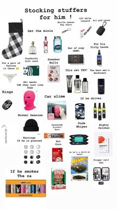 a poster with different types of items and words on it's side, including toiletries