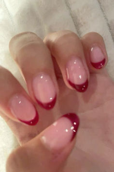 French Tip Red Nails Square, Clean Nail Inspo Almond, Pretty Burgundy Nails, Simple Nails For Homecoming, Nail Ideas With Natural Nails, Dark Red French Tips Almond, Cherry Red Nail Ideas, Nail Ideas For A Red Dress, Simple Red French Tip Nails