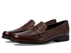 Rockport Classic Loafer Lite Penny - Men's Slip-on Dress Shoes : Dark Brown : Polished and refined, the Rockport Classic Loafer Lite Penny was designed with comfort and style for any occasion in mind. Boasts added cushioning designed to help shock absorption in the heel. Upper made with smooth, easy to clean genuine leather. Features a sponge EVA footbed designed to conform to the shape of the foot to help provide a personalized fit. Polyurethane outsole helps provide durable shock absorption to Dress Shoes Men Brown, Brown Loafers Men, 60's Costume, Shoe References, Dark Brown Dress Shoes, Mens Brown Dress Shoes, Dark Brown Shoes, Slip On Dress Shoes, Brown Dress Shoes