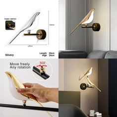 Creative Bird  Rotatable LED Wall Lamps Bedroom Bedside Indoor Golden Touch Switch LED Wall Lights Wall Sconce AC85-265V Light source: LED chip Modern Name : LED Wall Lamps Color temperature: Warm white/Cool white/ Light Light source life:> 50000 hours Working voltage: AC85-265V : Metal Lighting space: 5-10 square meters Lamp body color: Rose gold Application: living room, bedroom, dining room, study, etc. Size: Tricolor.