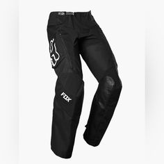 a pair of black pants with the fox logo on it