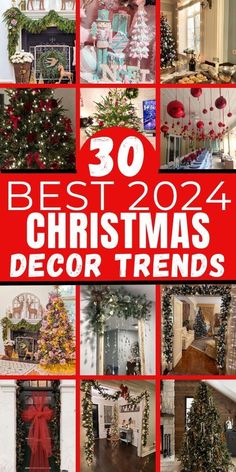 christmas decor is featured in this collage with red and green decorations on the walls