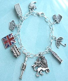 this charm bracelet features London inspired Tibetan silver charms(nickel free). the charms are attached to a silver tone 7.5 inches chain bracelet Silver Charm Bracelet, Silver Charms, Chain Bracelet, Silver Tone, Charms, Charm Bracelet, London, Bracelet, Chain