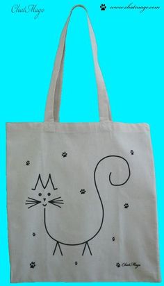 a white bag with a black cat drawn on it