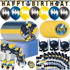 PRICES MAY VARY. Make Batman the super hero theme of choice for a fun and memorable birthday party! The Batman Birthday Party Supplies kit contains everything you need for easy, fast setup and takedown. Total Pieces -- This deluxe set includes enough Batman birthday decorations and themed supplies to host and decorate for a party of 16 guests: 8 balloons, 1 table cover, 1 Happy Birthday Banner, 16 character masks, 16 large 9" paper plates, 16 small 7" plates, 16 paper cups, 16 paper napkins, and Decorations With Balloons, Batman Party Supplies, Batman Party Decorations, Batman Baby Shower, Batman Theme, Batman Birthday Party, Decorations Balloons, Batman Party, Batman Birthday