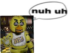 a yellow stuffed animal with a speech bubble above it's head that says, nuh uh