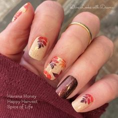 Thanksgiving Nails Color, Happy Harvest, Fall Manicure, Thanksgiving Nails, Sparkle Nails, Nail Jewelry