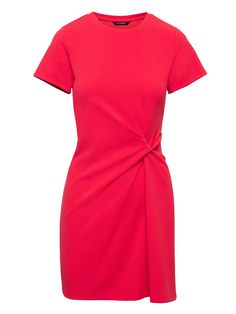 Chic Workwear Dresses With Gathered Waist, Fitted Spring Dress With Knot Detail, Chic Dresses With Gathered Waist For Work, Fitted Viscose Dress With Gathered Waist, Chic Knee-length Dress With Knot Detail, Chic Formal Dress With Knot Detail, Short Sleeve Ruched Elastane Dresses, Chic Dresses With Knot Detail For Work, Chic Stretch Dress With Pleated Waist