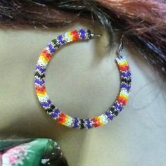 Big Hoop Earrings, Beading Techniques, Large Hoop Earrings, Beaded Earrings Patterns, Beaded Hoop Earrings, Custom Earrings, Big Earrings, Beaded Hoops, Large Earrings