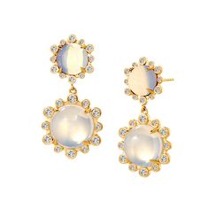 Mogul Hex Double Drop Earrings Luxury Drop Cabochon Earrings, Moon Quartz, Rose Gold Gifts, Ring Bracelet Chain, Topaz Color, Gold Moon, White Quartz, Bezel Diamond, Sparkle Diamonds