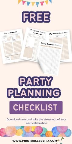 a party planning checklist with the text, free party planning checklist on it