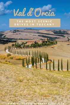 an italian countryside with the words val d'orcia on it and trees in the foreground