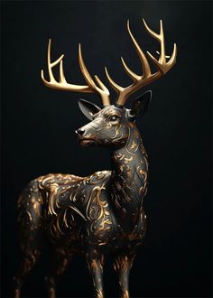 a statue of a deer with large antlers on it's head and neck