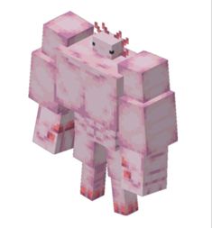 an elephant made out of pink and white blocks with red spots on its chest, standing in front of a white background