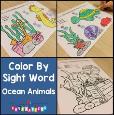 the ocean animals color by sight word game