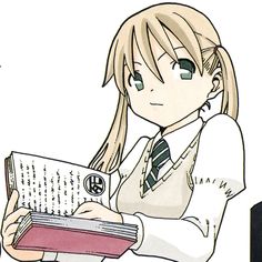 a drawing of a girl with long hair holding a book and looking at the screen