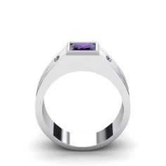 Metal: White Gold Purity:14kGemstone:AmethystCarat Total Weight:1.80Cut:Square FacetedDimensions:0.6 x 0.6 cmSetting Type: BezelAccent Stones:DiamondsCarat Total Weight:0.04Setting Type: Pave Cut:GoodColor: HClarity: VS1Ring width: 6.00 mm wide across the undersideProduct weight: 10.7 gr (0.37 oz) Wide Engagement Ring, Ring For Man, Mens Wedding Bands Unique, Gold Pinky Ring, Diamond Signet Ring, Mens Gemstone Rings, Natural Diamond Ring, Gem Ring, Men Diamond Ring