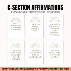 Positive C-Section Caesarean Section Birth Affirmation Cards, Hypnobirthing Cards, Printable Affirmation Cards, Mental Health Affirmations. Positivity Cards, Self Care Affirmations.  Instant Download.  WHO THIS IS FOR This is a printable affirmations pdf for new mothers who have experienced or will experience a Caesarean section or C-section birth. Use these positive affirmations to help you feel calm, relaxed, in control.  WHAT'S INCLUDED 30 pages: 2.5x3.5 inch affirmations 30 Printable Caesarean/C-section  Affirmation Cards to Empower Your birthing Journey!  For best results read and remember these affirmation cards regularly prior to and during your c-section birth. Place around your house and read them every time you see them for maximum positive thinking! Then you and your partner can Funny Birth, Hypnobirthing Affirmations, Gentle Discipline, How To Conceive, Birth Partner, Birth Art, Birth Affirmations, Health Affirmations