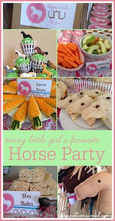 a collage of horse themed party food