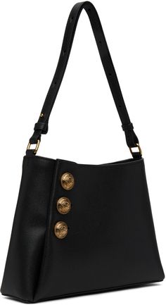 Grained calfskin shoulder bag in black. · Adjustable crossbody strap · Logo hardware at face · Magnetic press-stud closure · Zip pocket at interior · Unlined · Logo-engraved gold-tone hardware · H7.5 x W10 x D2.75 Supplier color: Noir Gold Shoulder Bag With Turn-lock For Work, Gold Shoulder Bag With Turn-lock Closure For Work, Gold Business Shoulder Bag With Turn-lock Closure, Black Shoulder Bag With Gold-tone Logo For Office, Gold Calf Leather Shoulder Bag With Brass Hardware, Gold Calf Leather Shoulder Bag For Business, Designer Shoulder Bag With Brass Hardware And Calf Leather, Office Shoulder Bag With Brass Hardware And Calf Leather, Designer Calf Leather Shoulder Bag With Brass Hardware