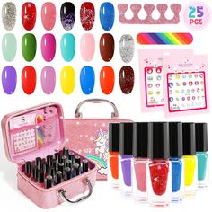 PRICES MAY VARY. 【20 Kinds of Rich Kids Nail Polish Colors】 This kids makeup set includes 20 nail polishes, 1 nail file, 1 finger divider, 2 stickers, 1 girl nail polish kit, and a beautiful color box. Including opaque rainbow colors and glitter colors. Colors include: yellow, green, orange, sky blue, dark blue, red, silver glitter, etc. Portable, rich and washable nail polish set to meet children's curiosity and needs for makeup. 【Safe and Non-Toxic Nail Polish】 Kids nail polish is designed for Kids Nail Polish, Water Based Nail Polish, Quick Dry Nail Polish, Cute Nail Polish, Girls Gift Guide, Dry Nails Quick, Nail Polish Kit, Princess Toys, Dry Nail Polish