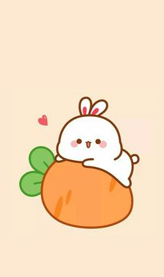 an image of a cute bunny holding a carrot with hearts on it's back