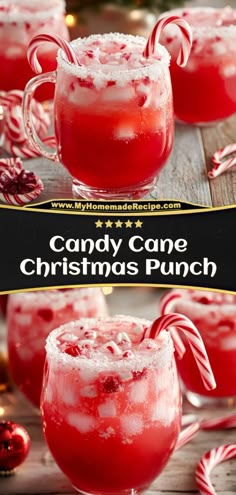 candy cane christmas punch in glasses with candy canes