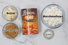 ingredients needed to make marshmallows on a marble counter top