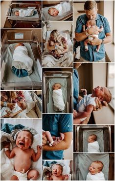 a collage of photos showing babies in their cribs and mother holding her baby