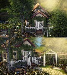 two pictures of the same house in different scenes